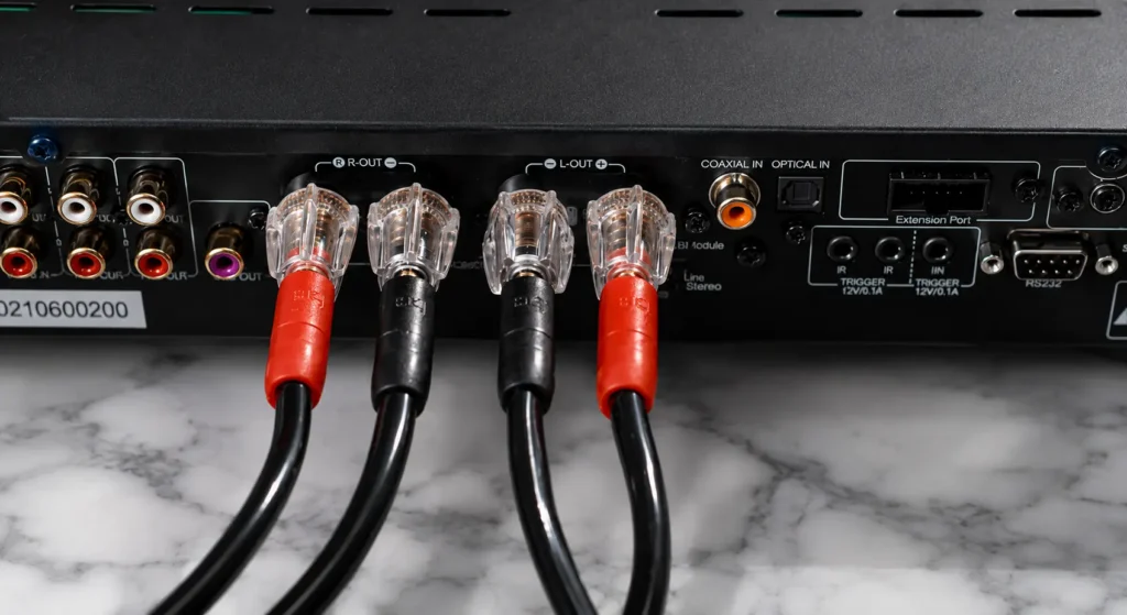 A Closer Look of front panel of IOTAVX SA3 while setting it up with my speaker of reviewing it Ampreviews