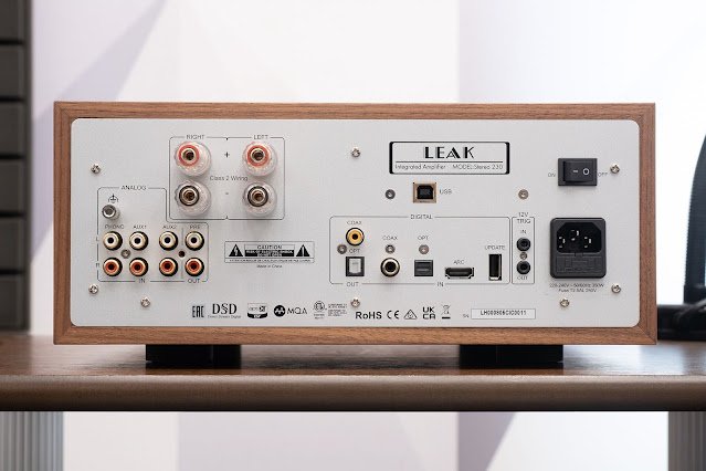 Acloser look of back panel of leak stereo 230 integrated amplifier