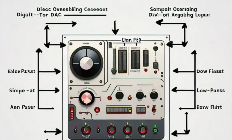 A flowchart illustrating the process of a Non-Oversampling DAC, showing the steps of receiving digital signal, direct digital-to-analog conversion, simple low-pass filtering, and analog output.