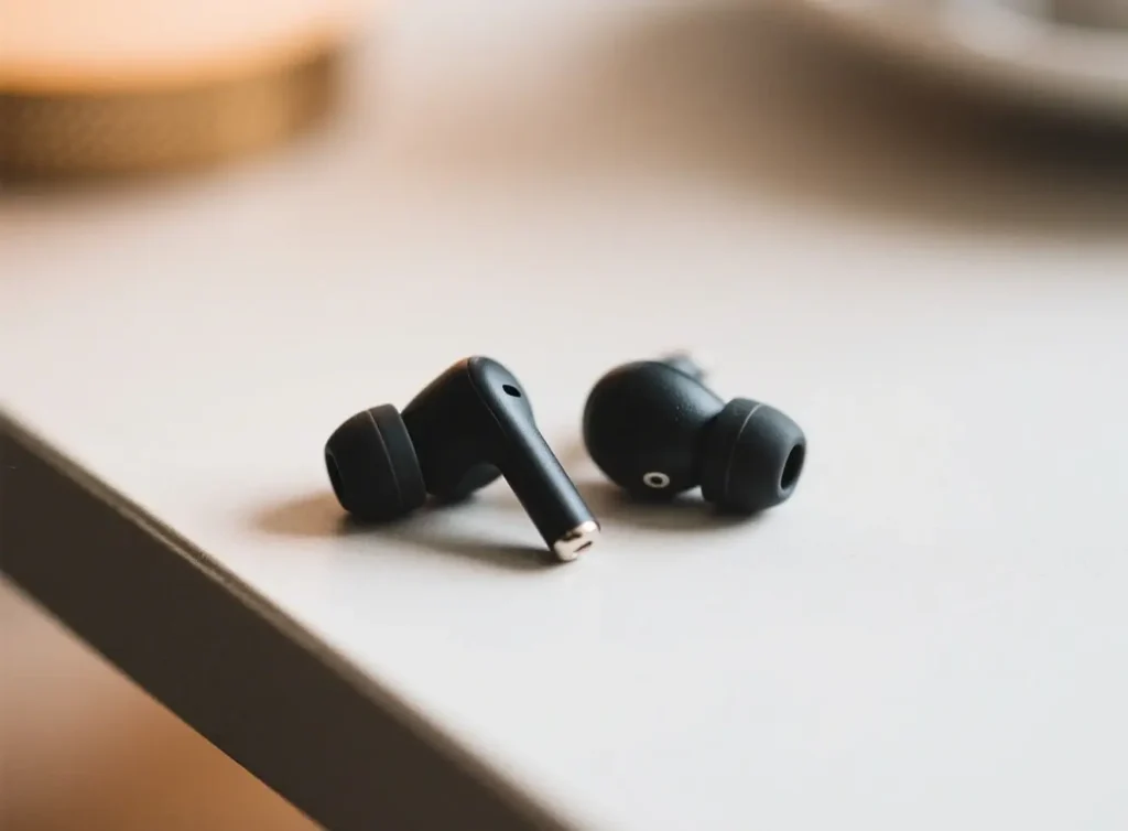A Closer Look of Black wireless earbuds
