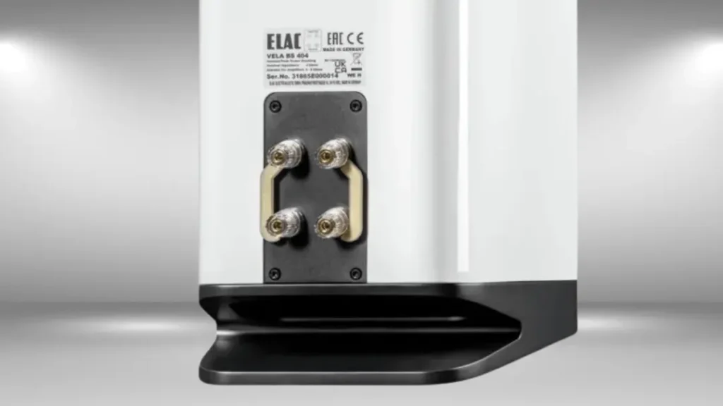 A Closer Look of ELAC Vela BS 404 speaker terminals in my ELAC Vela BS 404 Review