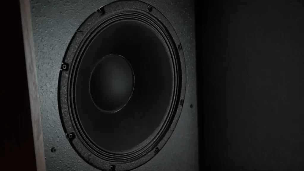 A Closer Look of large 12-inch woofer driver on the front of the Klipsch Forte IV speaker in my review of Klipsch Forte iv Review