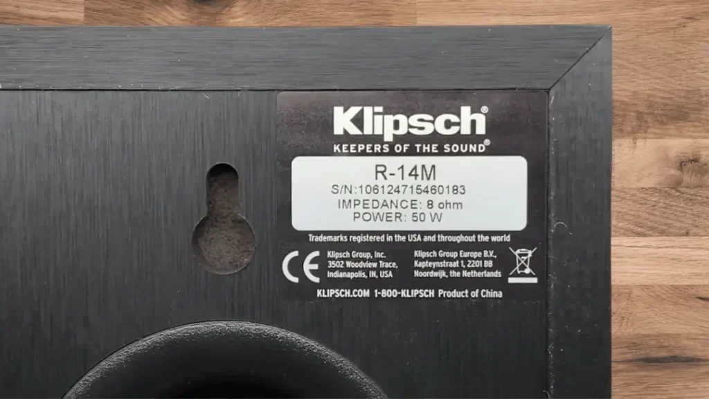 A Closer look at Klipsch R14M detaols at the back opf the speaker