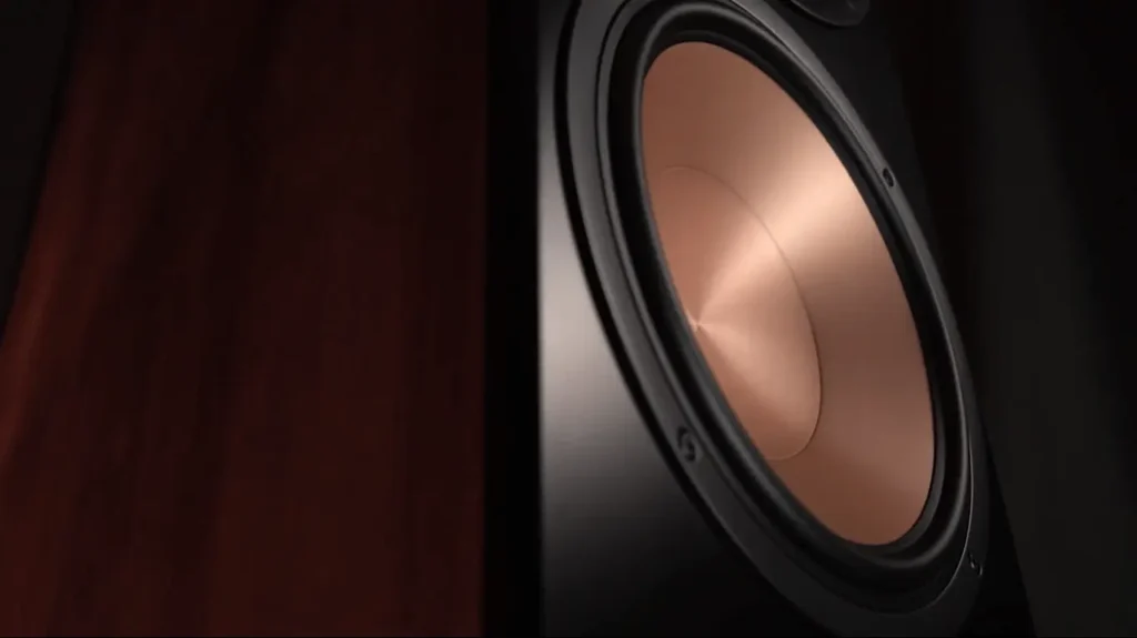 A close-up, look of the Klipsch RF-7 III speaker second bass driver