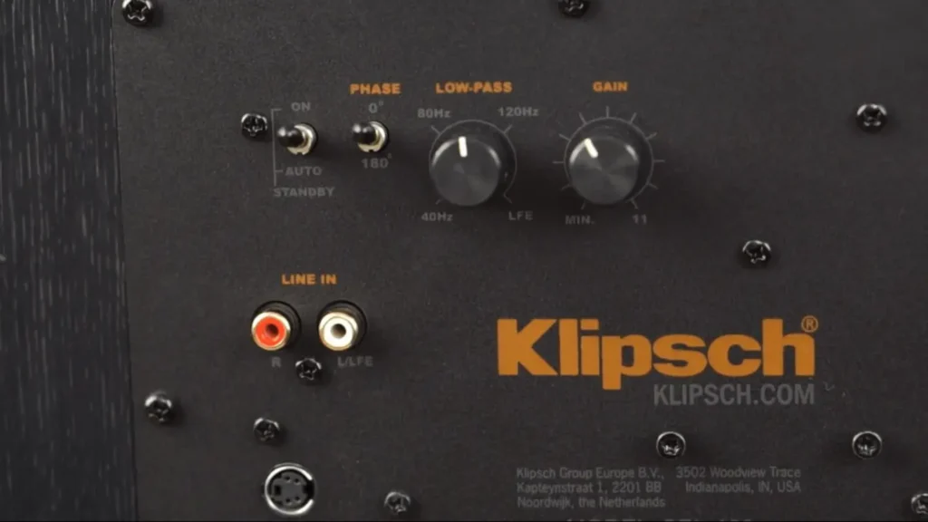 A close-up of the rear control panel of my Klipsch SPL 120 subwoofer