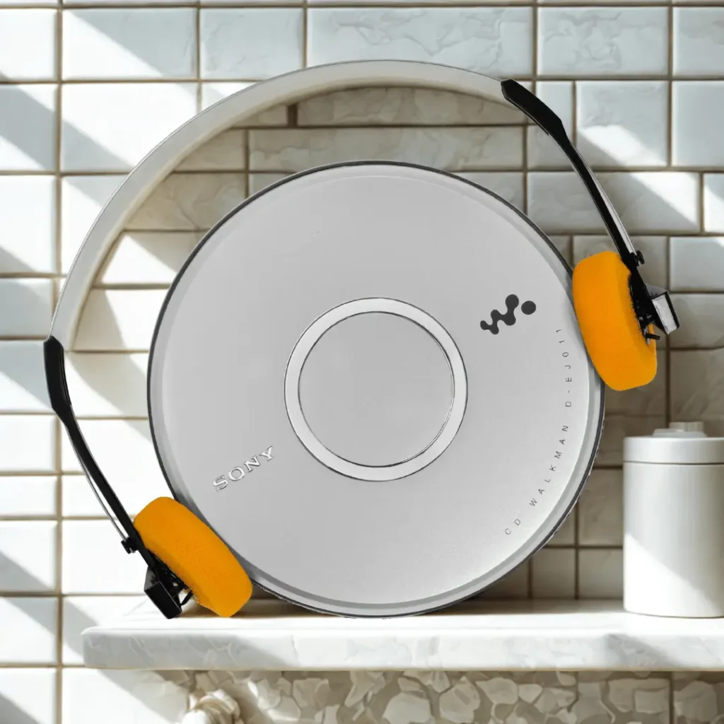 A closer Look of Sony DEJ011 Portable CD Walkman with its headphones