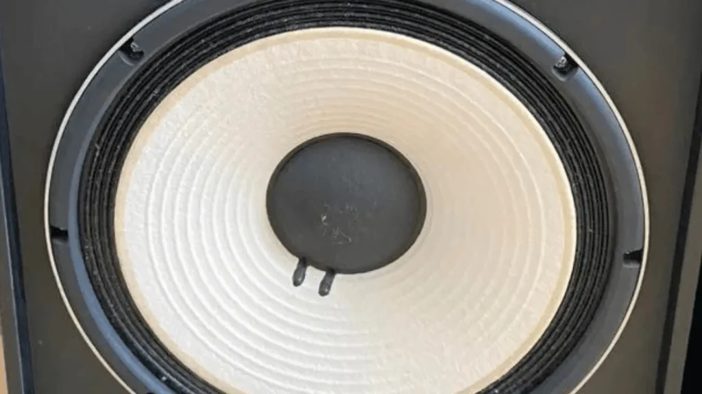 JBL Studio Monitor 4312E white paper-cone woofer with fabric surround and classic studio monitor design