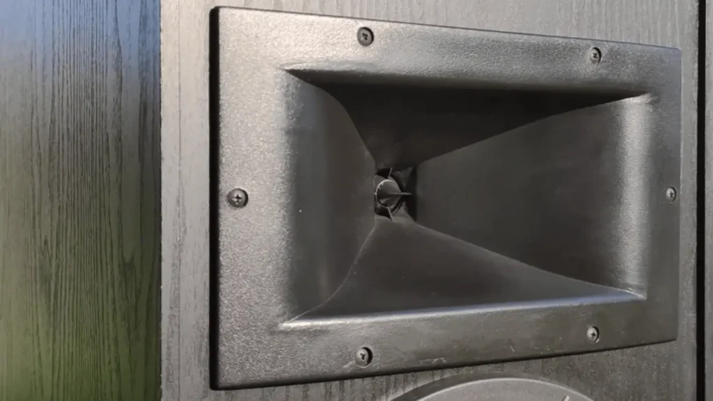 Klipsch KG 5.5 Tractrix horn tweeter close-up showing horn-loaded high-frequency driver