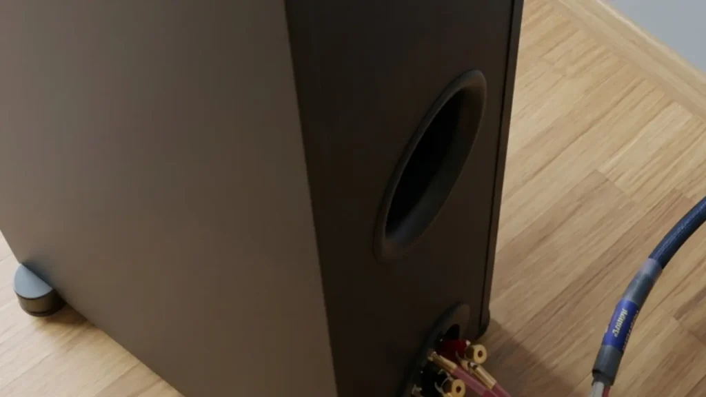 A Closer Look of Paradigm Monitor SE 6000F Lower Bass reflex Port with Speaker Terminals