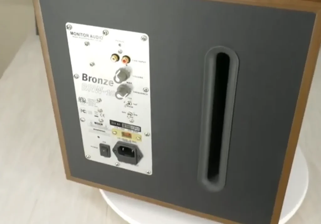 A Closer Look of amplifier and and bass reflex port of Monitor Audio BRW-10 Musical Bass Over Mindless Boom