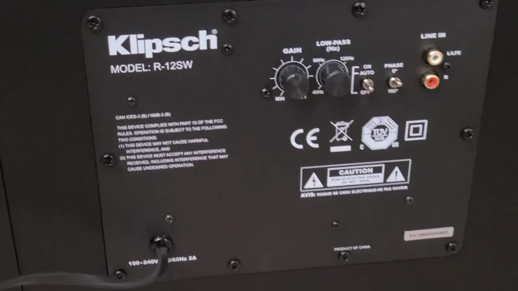 A Closer Look of back panel of Klipsch R-12SW