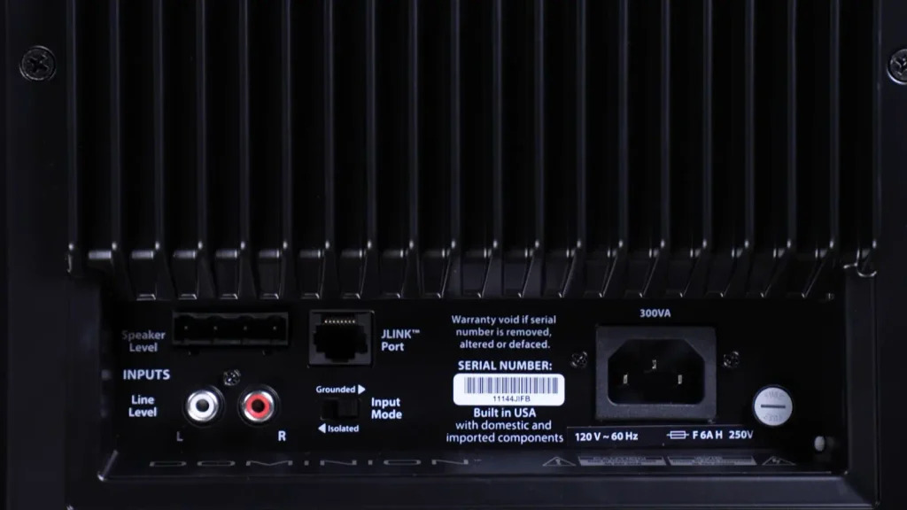 JL Audio Dominion d108 Subwoofer input terminals