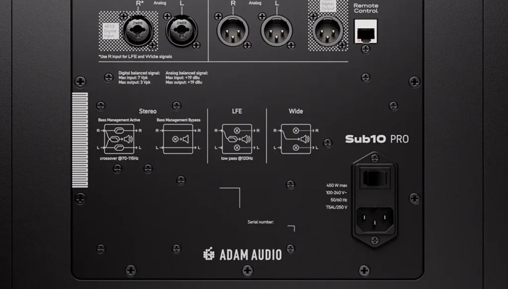 Adam Audio Sub10 PRO back panel view